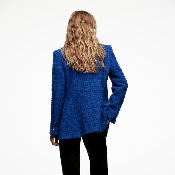 🔴LAST1️⃣ ZARA | NWT Combination TEXTURED BLAZER BLUE Blogger’s Fav Small Blue - Picture 12 of 14